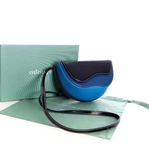 Authentic Mlouye Saddle Italian Leather Black & Blue Shoulder Bag With Receipt